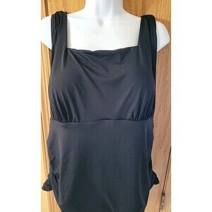 Lands' End Black 22W Halter Swim Top Ruched Solid Padded Bra 2X Womens  S1012